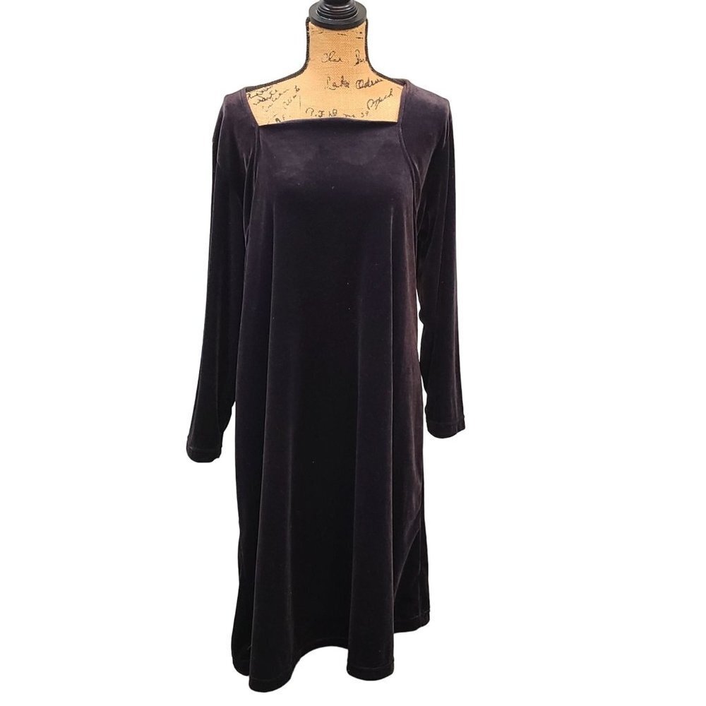 Vintage Main Street Classics Dress Women's L Velvet Square Neck Maxi 90's Goth